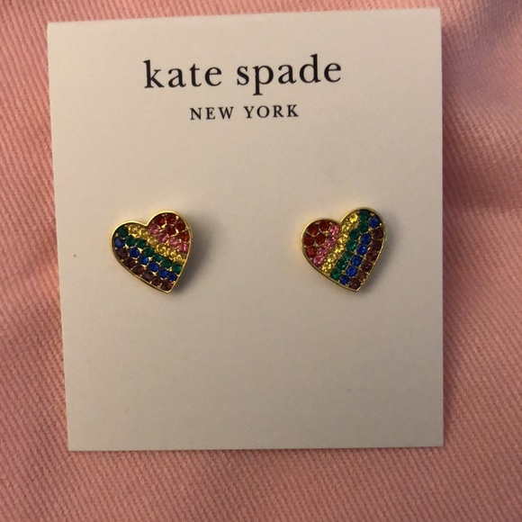 Kate Spade Gold Plated Heart Rainbow Joy Stud Earrings Muti Colored Crystal NWT - Picture 15 of 16